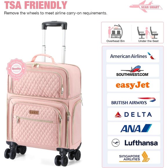 Water-Repellent Expandable 20-Inch Pink Carry-On with Smooth Spinner Wheels - Picture 5 of 7